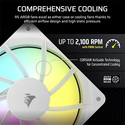 Corsair RS120 ARGB White 120mm PWM Cabinet Fan (Triple Pack)
